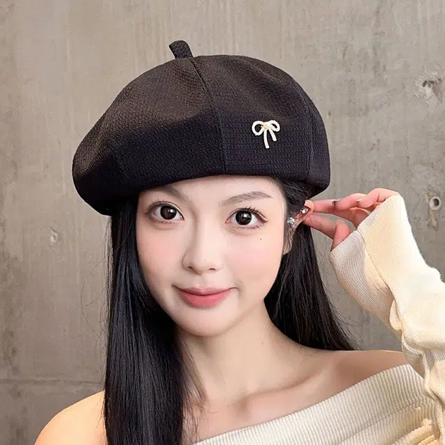 浪莎 日系百搭金属标蝴蝶结女秋季显脸小英伦复古时尚画家八角帽 聚酯纤维 贝雷帽 女款