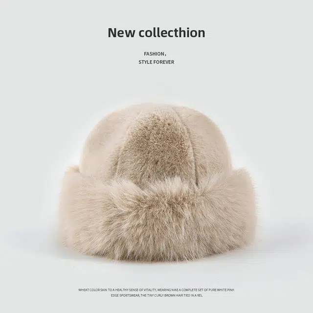 浪莎 外贸日系毛茸茸加绒保暖防寒大头围加厚显脸小 聚酯纤维 盆帽 女款