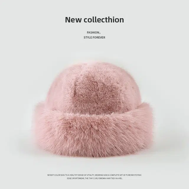 浪莎 外贸日系毛茸茸加绒保暖防寒大头围加厚显脸小 聚酯纤维 盆帽 女款