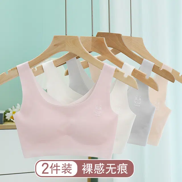 浪莎 发育期少女内衣小学初生高中大儿童无痕美背卡通印花无钢圈背心式文胸  女款 粉色