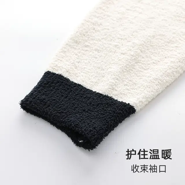 浪莎 软绵绵半边绒冬季男女睡衣圆领黑白条纹卡通印花加绒加厚家居套装 情侣款 黑色白色