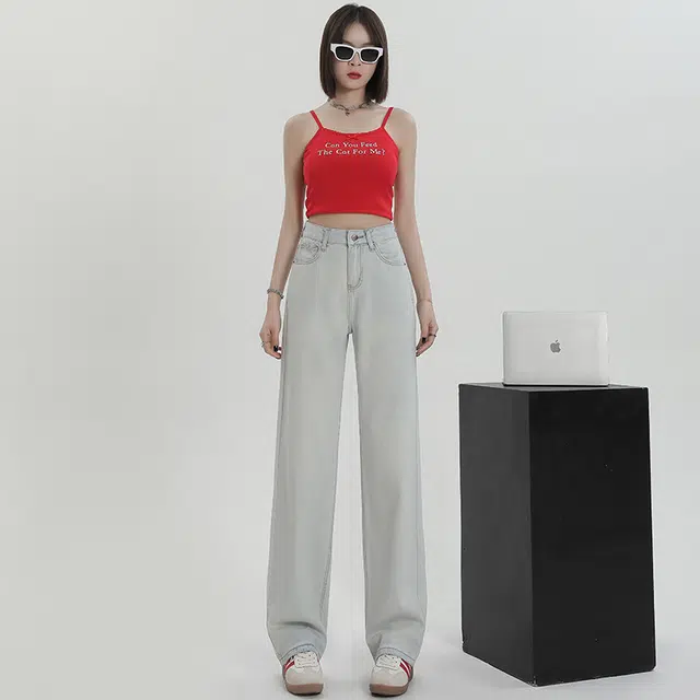 玫丝朵 复古时尚简约百搭高腰阔腿拖地牛仔裤 女款