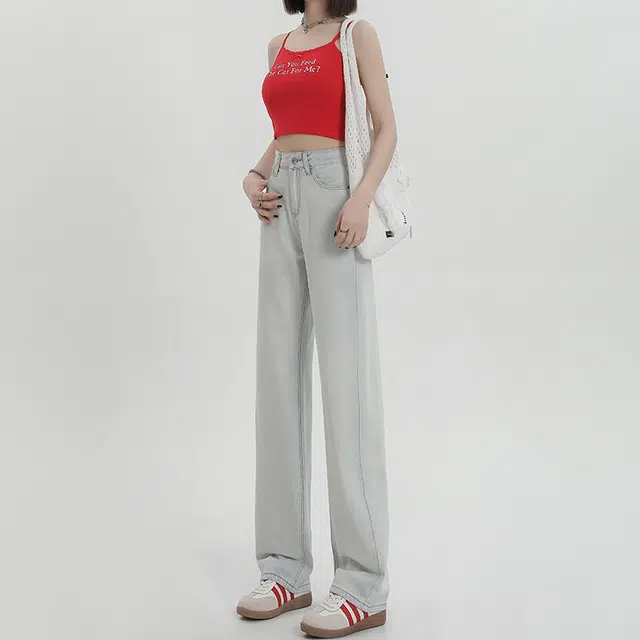 玫丝朵 复古时尚简约百搭高腰阔腿拖地牛仔裤 女款