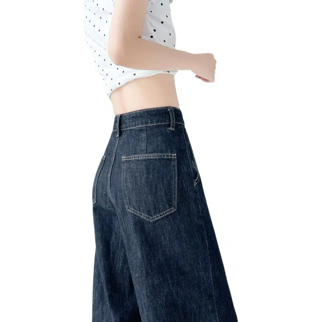 玫丝朵 复古百搭高腰宽松阔腿拖地牛仔裤 女款