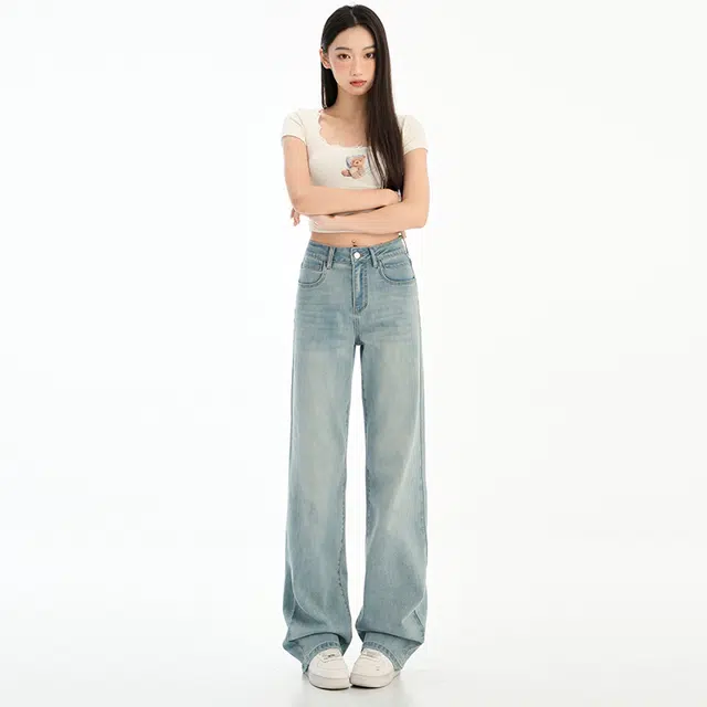 玫丝朵 时尚简约百搭休闲直筒牛仔裤 女款