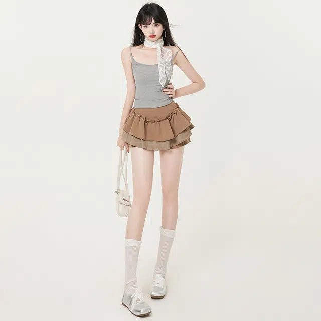 玫丝朵 双层荷叶防走光半身休闲短裙 女款