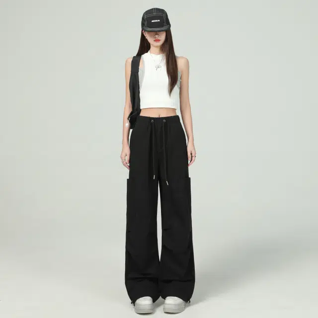玫丝朵 美式抽绳工装宽松高腰显瘦阔腿休闲裤 女款