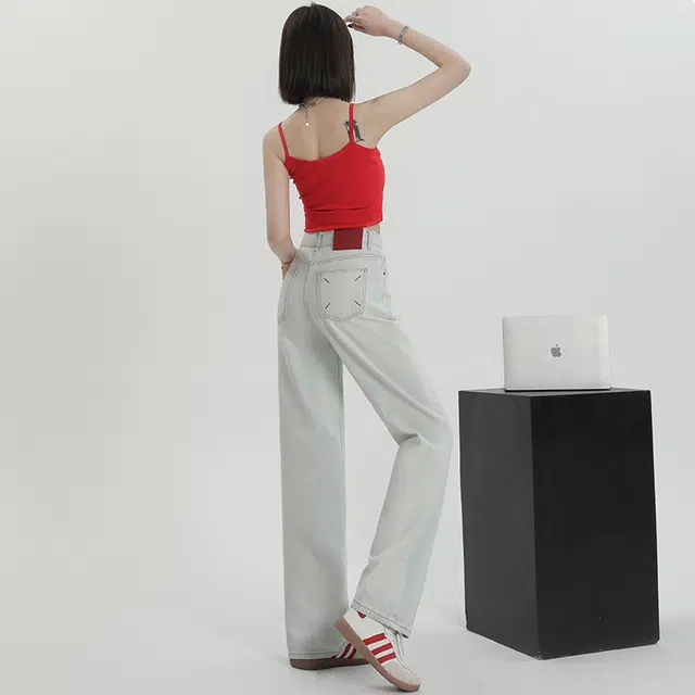 玫丝朵 复古时尚简约百搭高腰阔腿拖地牛仔裤 女款