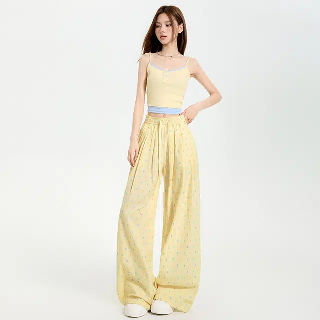 玫丝朵 美式多巴胺波点提花设计时尚百搭气质宽松直筒休闲裤 女款