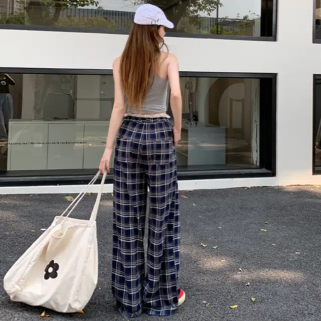 玫丝朵 美式慵懒风高腰蕾丝直筒显瘦阔腿休闲裤 女款