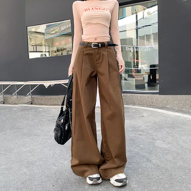 玫丝朵 宽松阔腿百搭韩系高腰牛仔裤 女款