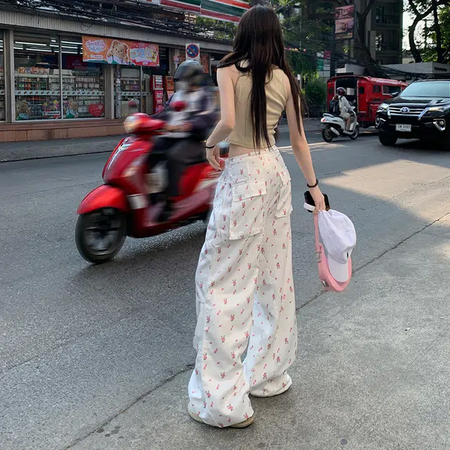玫丝朵 美式时尚清丽原生感百搭宽松抽绳工装休闲裤 女款