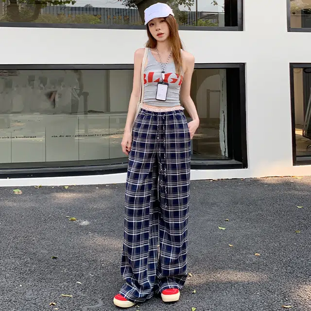 玫丝朵 美式慵懒风高腰蕾丝直筒显瘦阔腿休闲裤 女款