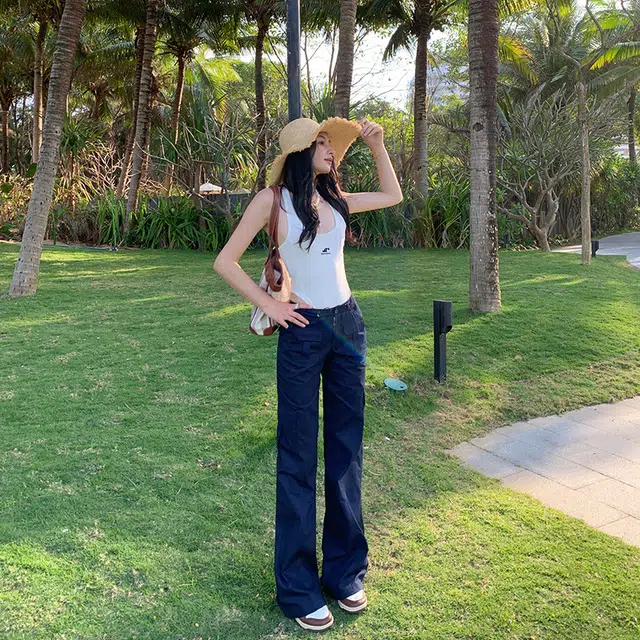 玫丝朵 美式复古腰部可调节多口袋设计时尚百搭宽松直筒工装休闲裤 女款