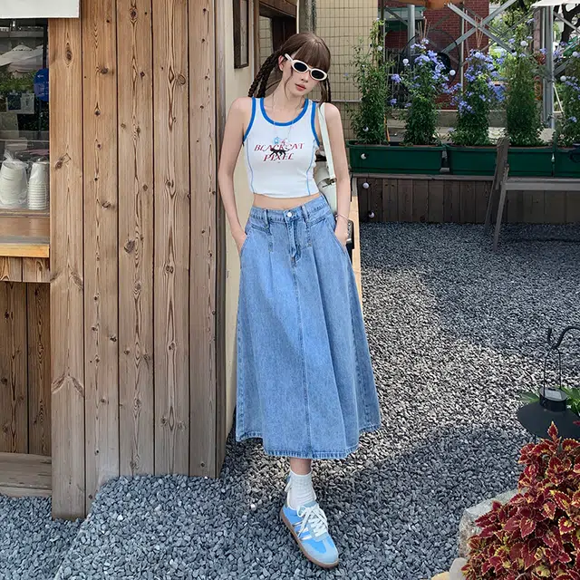 玫丝朵 高街风休闲百搭牛仔长裙 女款