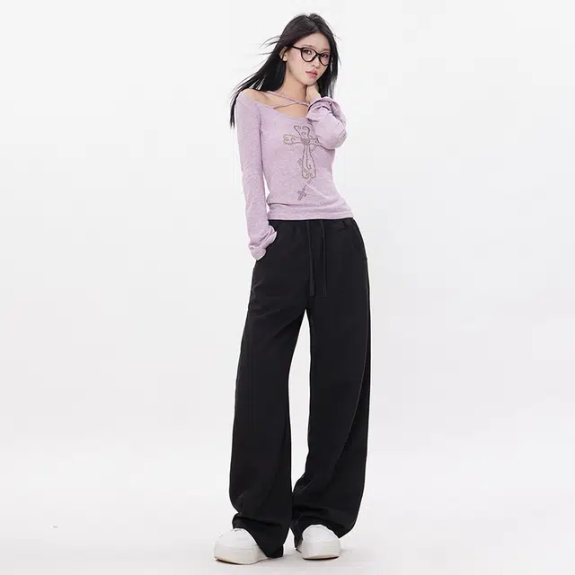 玫丝朵 简约百搭弯刀裤设计高腰宽松阔腿休闲裤 女款 白色