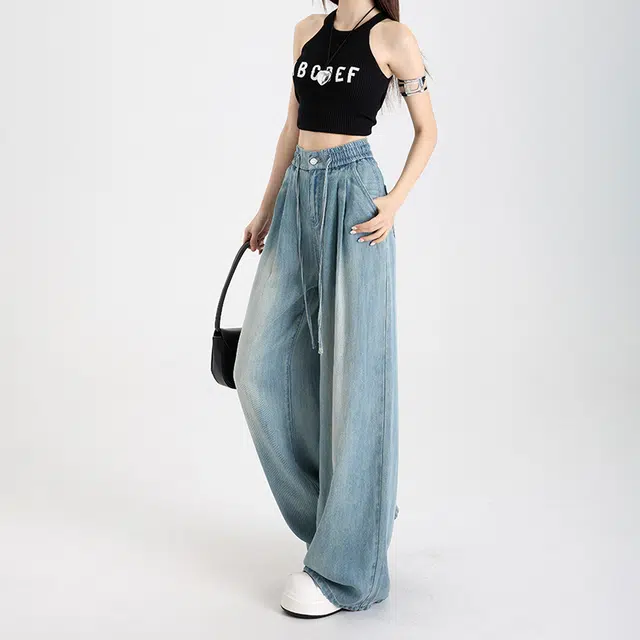 玫丝朵 百搭宽松阔腿牛仔裤 女款