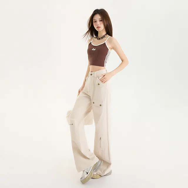 玫丝朵 美式复古多口袋设计宽松百搭工装休闲裤 女款