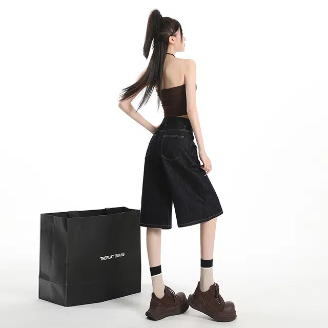 玫丝朵 百搭气质舒适优雅阔腿牛仔裤 女款