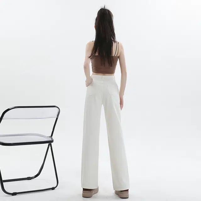 玫丝朵 垂感拖地纯色宽松百搭舒适简约牛仔裤 女款 白色