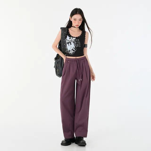 玫丝朵 美式简约风时尚轻薄高腰宽松阔腿休闲裤 女款