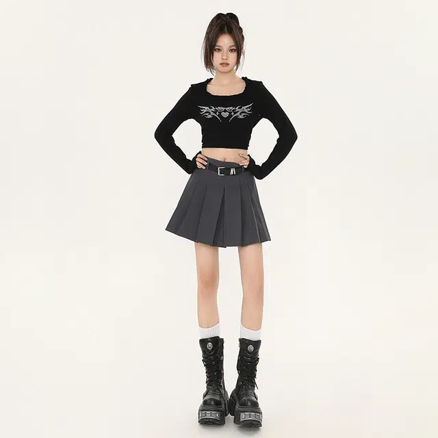玫丝朵 韩版学院风高腰设计时尚百褶休闲短裙 女款
