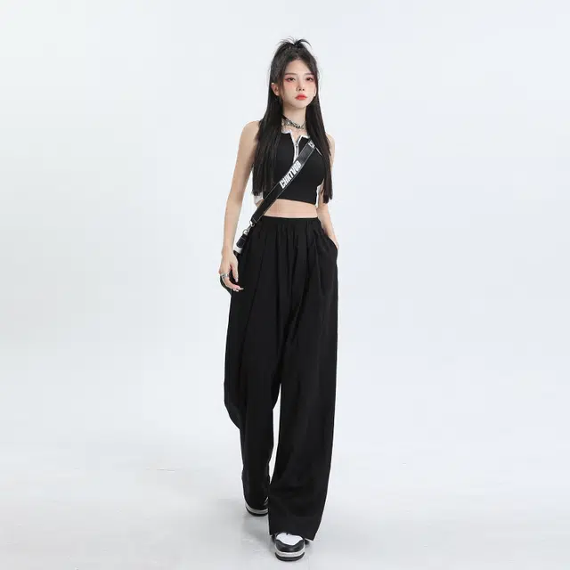 玫丝朵 韩风复古慵懒风遛弯裤褶皱肌理垂感简约百搭山本休闲裤 女款