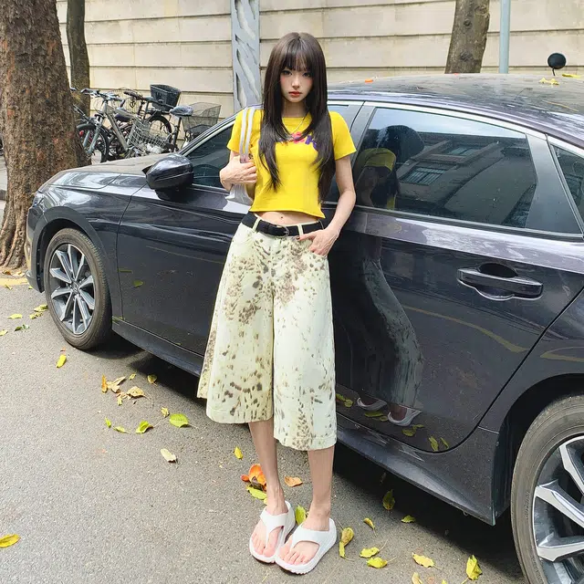 玫丝朵 小众美式豹纹阔腿宽松高腰牛仔短裤 女款