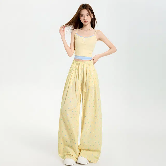 玫丝朵 美式多巴胺波点提花设计时尚百搭气质宽松直筒休闲裤 女款