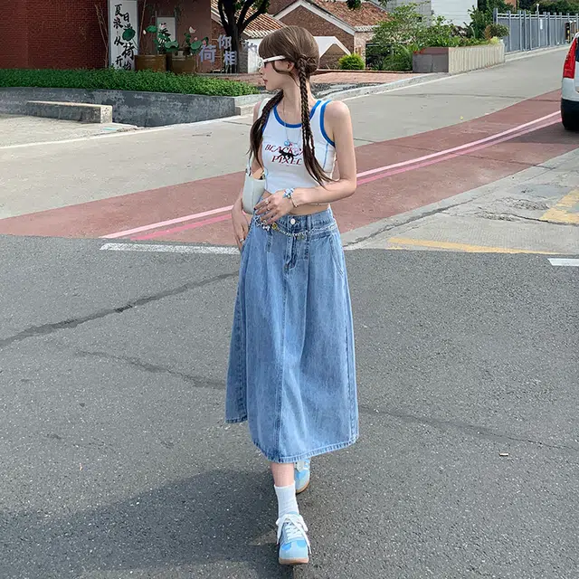 玫丝朵 高街风休闲百搭牛仔长裙 女款