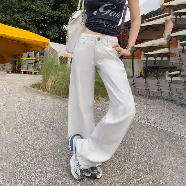 玫丝朵 美式高街潮流复古低腰辣妹简约纯色宽松直筒裤百搭舒适显瘦牛仔裤 女款