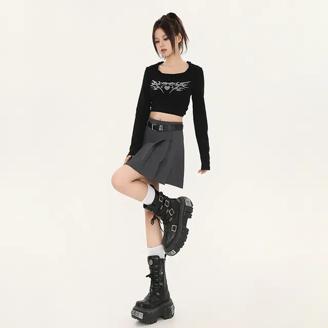 玫丝朵 韩版学院风高腰设计时尚百褶休闲短裙 女款