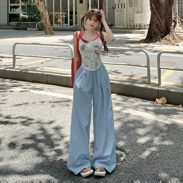 玫丝朵 阔腿宽松简约舒适纯色高腰休闲裤 女款