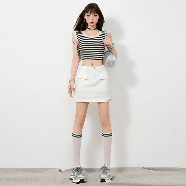 玫丝朵 清新百搭有内衬包臀不规则半身牛仔短裙 女款