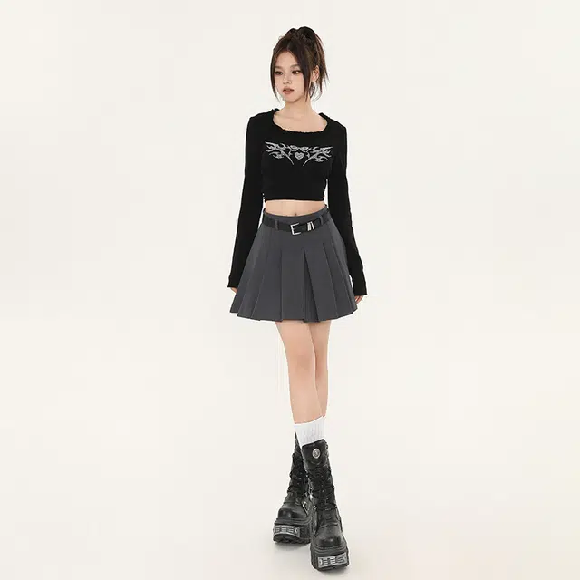 玫丝朵 韩版学院风高腰设计时尚百褶休闲短裙 女款