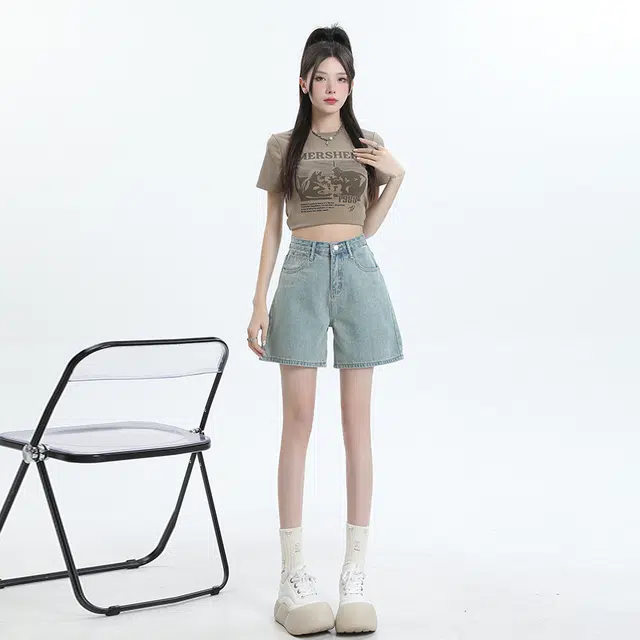 玫丝朵 休闲通勤纯色百搭简约牛仔短裤 女款