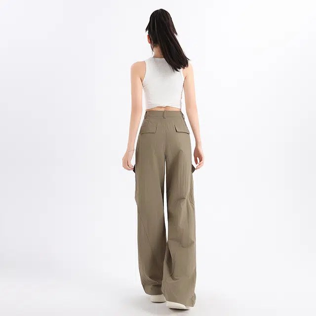 玫丝朵 美式复古街头夏季多巴胺高腰垂感宽松阔腿休闲裤 女款