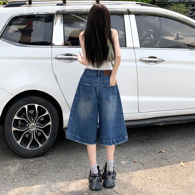 玫丝朵 美式复古低腰百搭直筒牛仔短裤 女款
