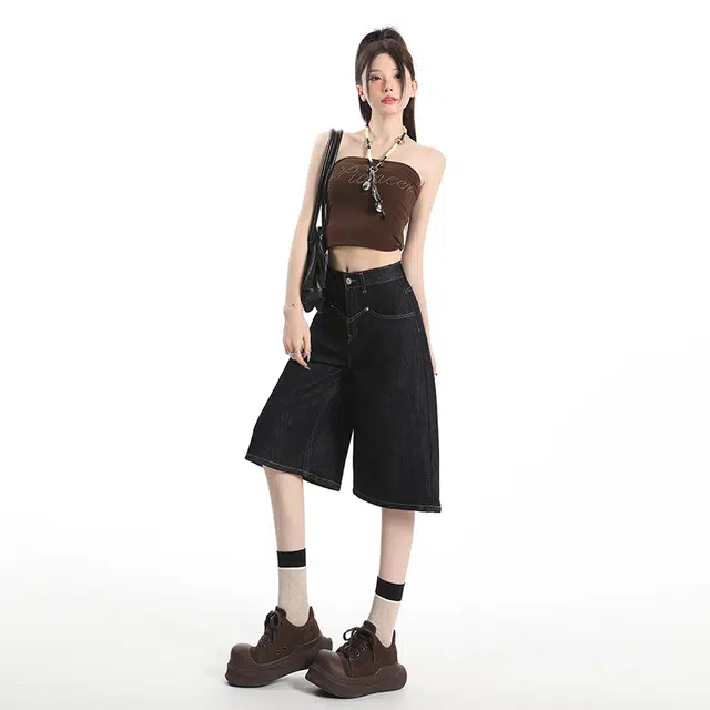玫丝朵 百搭气质舒适优雅阔腿牛仔裤 女款