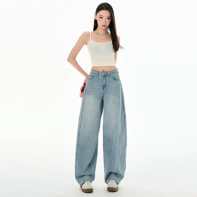 玫丝朵 美式复古高街风宽松舒适时尚设计感 牛仔裤 女款