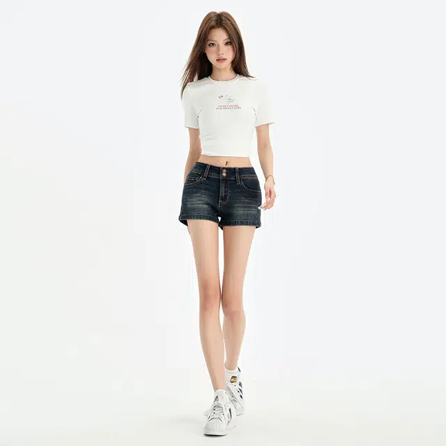 玫丝朵 美式复古辣妹低腰修身提臀热裤牛仔短裤 女款