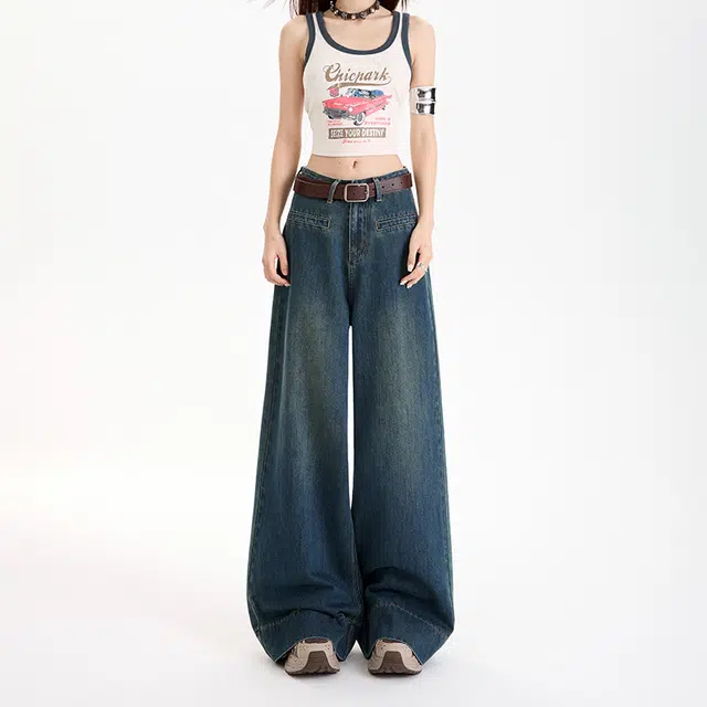 玫丝朵 美式宽松简约百搭阔腿牛仔裤 女款
