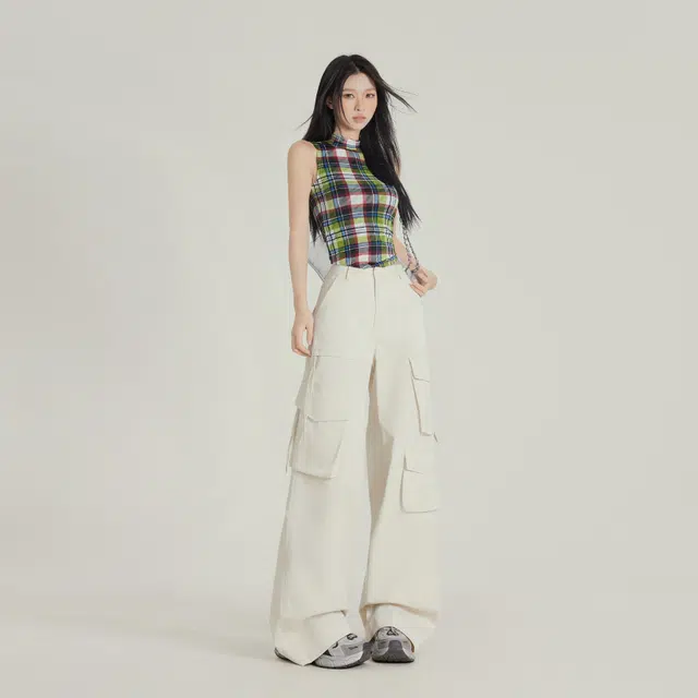 玫丝朵 多口袋美式休闲高街宽松小众设计感工装裤 女款 杏色
