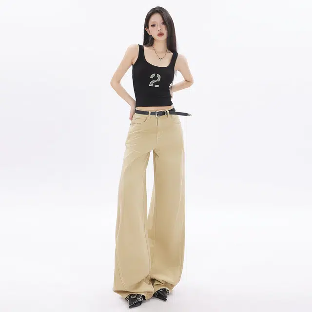 玫丝朵 美式复古休闲百搭宽松直筒牛仔裤 女款