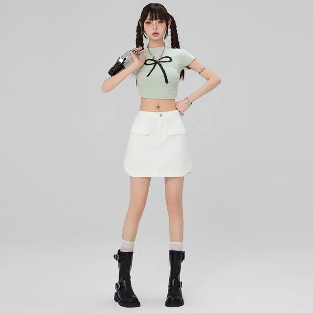 玫丝朵 清新百搭有内衬包臀不规则半身牛仔短裙 女款