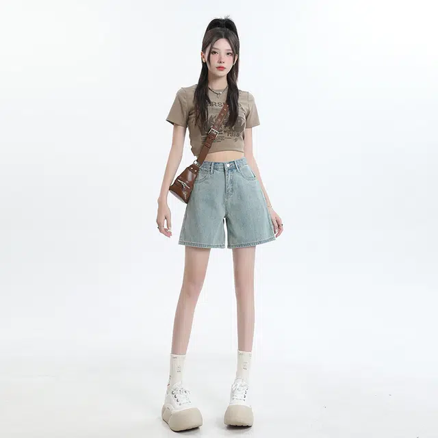 玫丝朵 休闲通勤纯色百搭简约牛仔短裤 女款