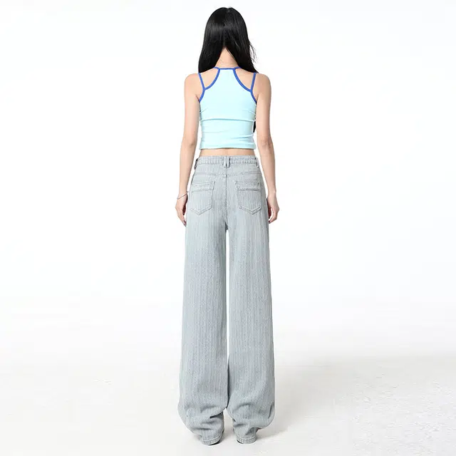玫丝朵 经典复古宽松百搭阔腿设计牛仔裤 女款