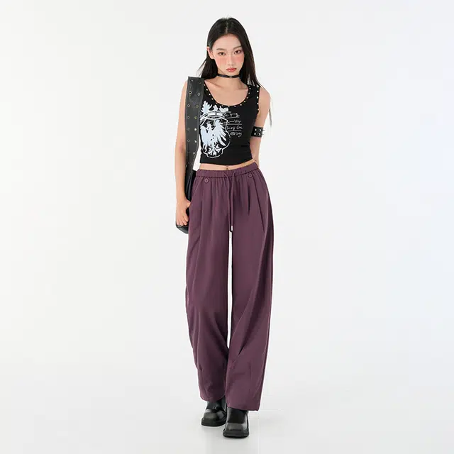 玫丝朵 美式简约风时尚轻薄高腰宽松阔腿休闲裤 女款