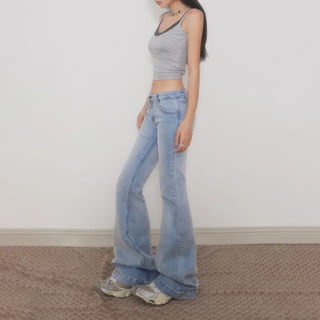 玫丝朵 酷辣美式低腰复古做旧设计时尚百搭修身喇叭裤子女夏季牛仔裤 女款