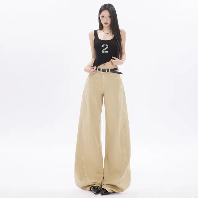 玫丝朵 美式复古休闲百搭宽松直筒牛仔裤 女款